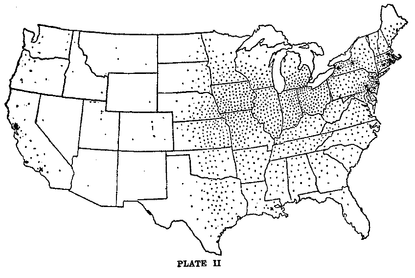 Plate II. Page 45. Map: Intensity of Egg Production in the United States 