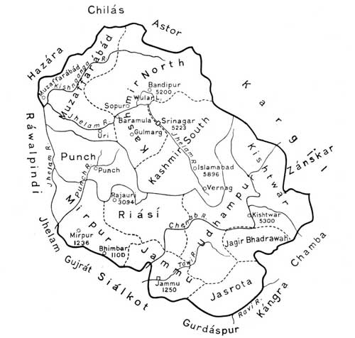 Fig. 139. Sketch Map of Chenáb and Jhelam Valleys (Jammu
and Kashmír).