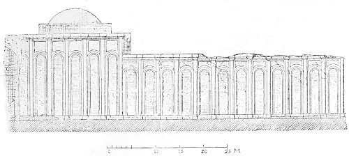 Fig. 103.—Lateral façade of the palace at Firouz-Abad; from
Flandin and Coste.