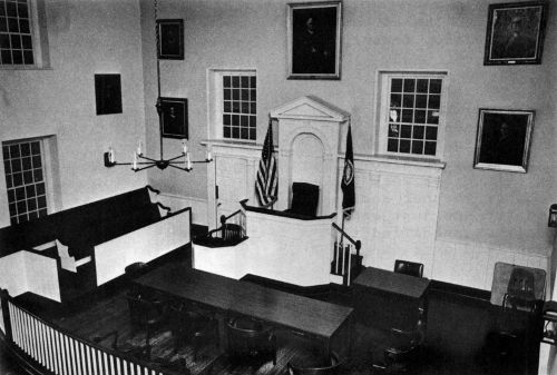 Interior of restored courtroom facing the judges'
bench. Photo by Charles Baptie, 1971.