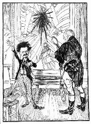 [English Cartoon]
Futurist Art in Russia
—From The National News, London.
Sturdy Old Burgess: "And what, Sir, may your picture represent?"
Pluperfect Futurist Trotzky: "The mental state of a Bolshevik
contemplating 'German capitalists, bankers, and landlords, supported by
the silent co-operation of English and French bourgeoisie.'"
Sturdy Old Burgess: "Sir, you have produced a priceless masterpiece—and
if it is true that you have sold it for 22,000 you have given it
away!"