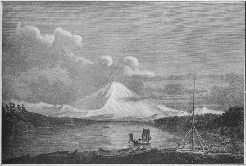 First Picture of Mount Rainer.
Drawn by W. Alexander from a sketch by J. Sykes, 1792. Engraved by J. Landseer for Vancouver's Journal.