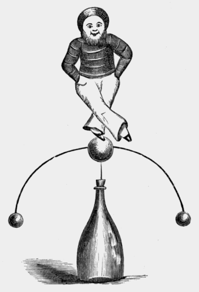 figure of
a boy balanced atop a bottle