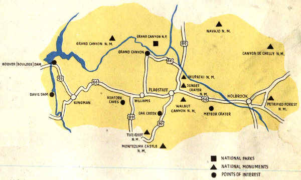 MAP SHOWING: NATIONAL PARKS, NATIONAL MONUMENTS, POINTS OF INTEREST